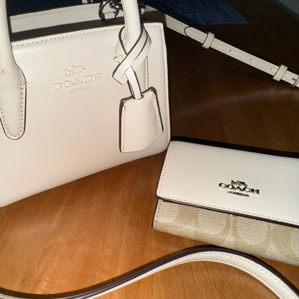 Coach Mini Andrea CarryAll Cream and Tan Set